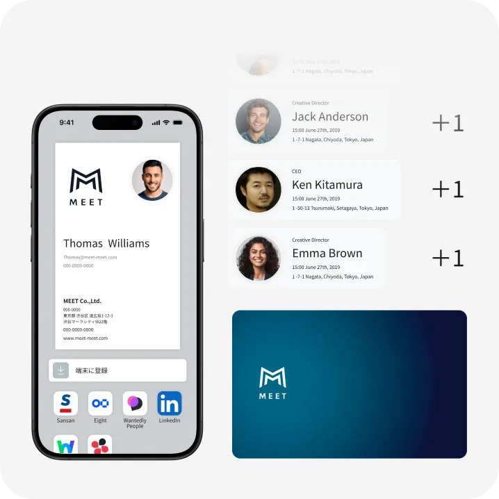 名刺毎に名刺交換の回数をカウント、管理画面で視覚化。営業一人ひとりの成果を明確にできます。